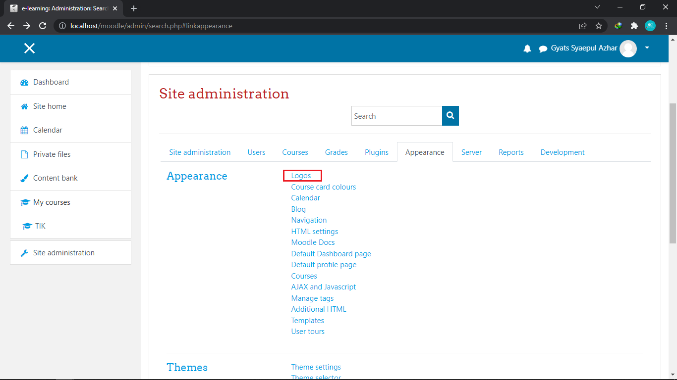 Menu Logo di Moodle