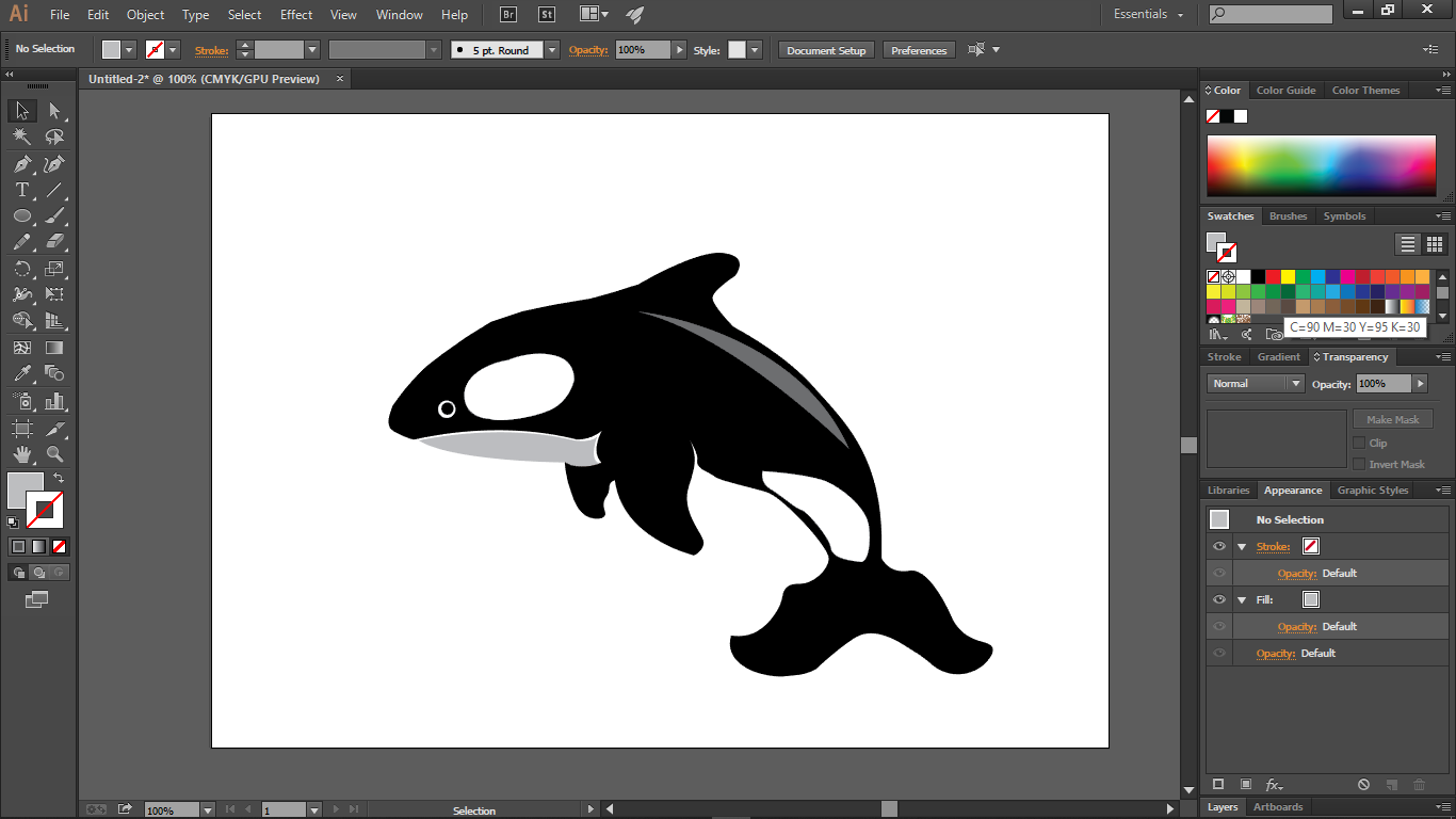 Hasil Mewarnai objek paus adobe Illustrator