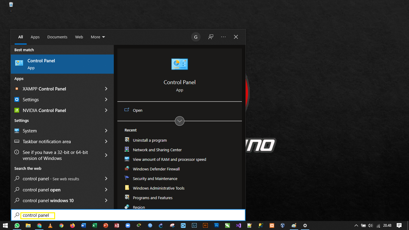 cara masuk control panel windows