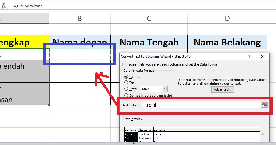 Split data dalam Sel Excel