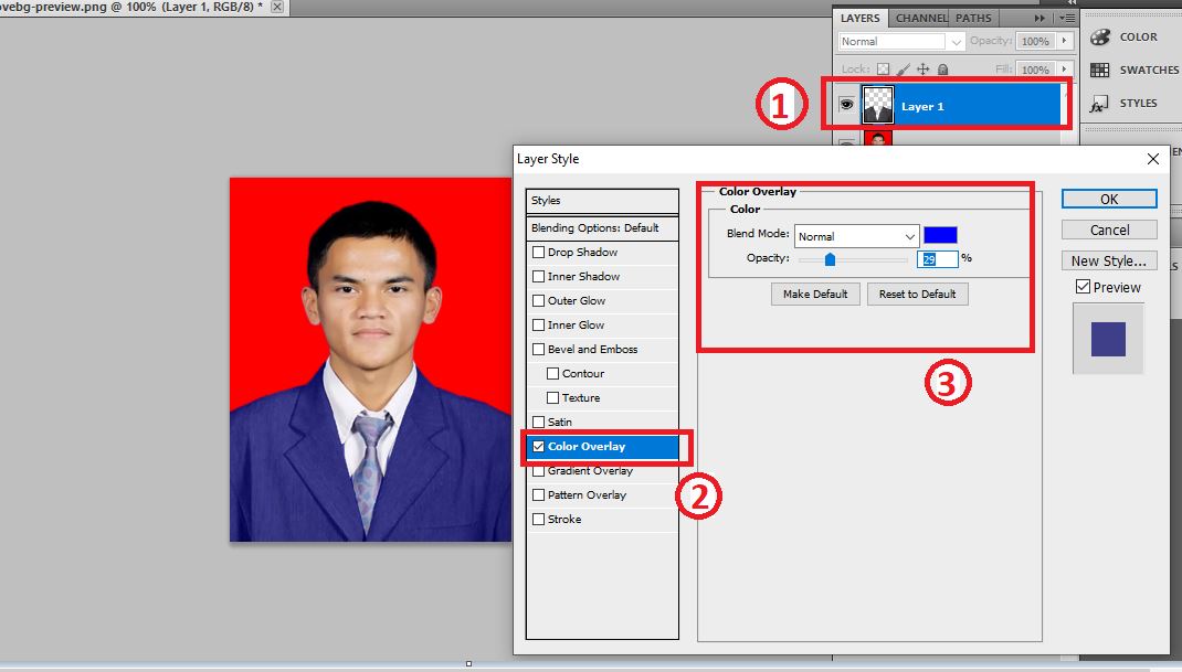 Mengubah warna baju di Photoshop