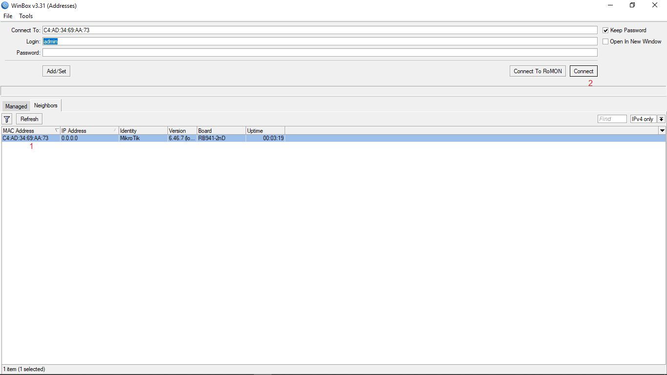 Login mikrotik Winbox menggunakan MAC address