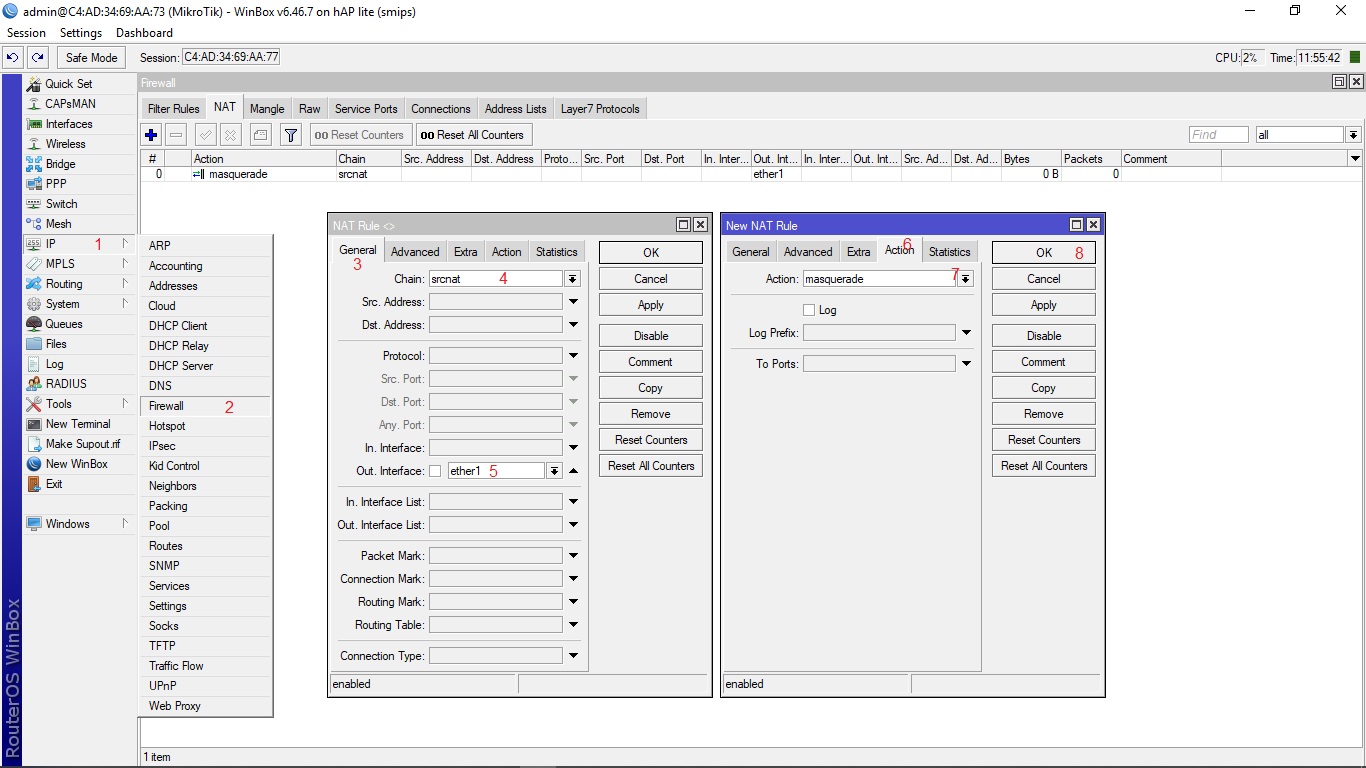 mengatur firewall nat masquerading mikrotik