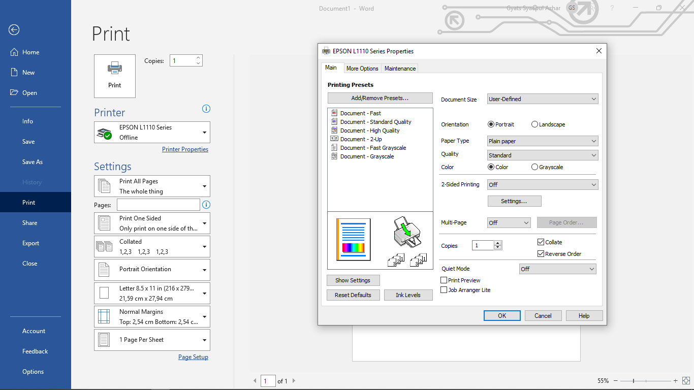 Settingan Printer epson Untuk Sertifikat