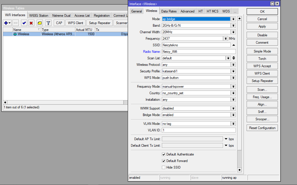 Setting wifi mikrotik sebagai Access point