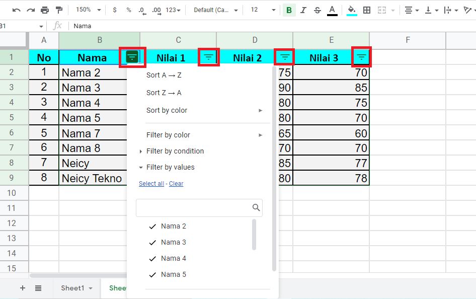 Cara Memfilter Data di Spreadsheet
