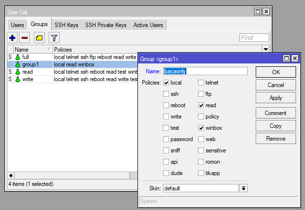 membuat group user mikrotik