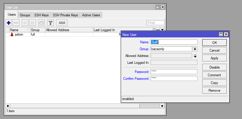 membuat user mikrotik baru