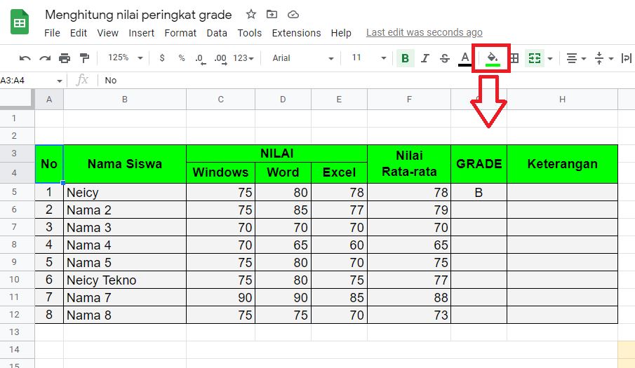 Tabel di Google Sheet / Spreadsheet