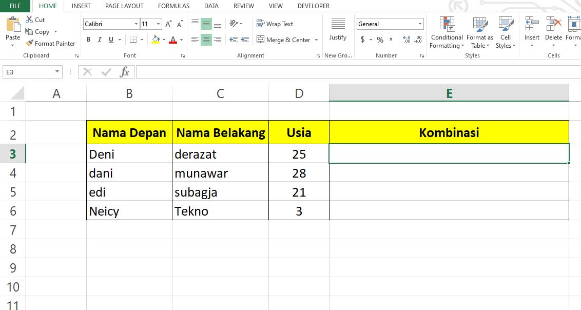 Cara Menggabungkan Teks dan Angka di Excel Menggunakan Rumus CONCATENATE
