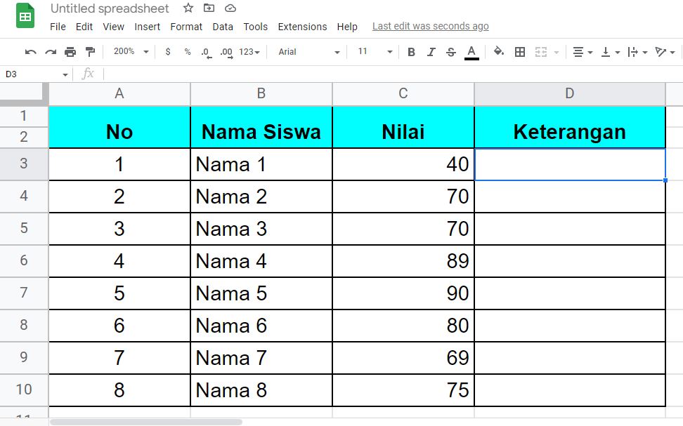 Cara Membuat Keterangan Lulus dan Tidak Lulus di Google Sheet/Spreadsheet