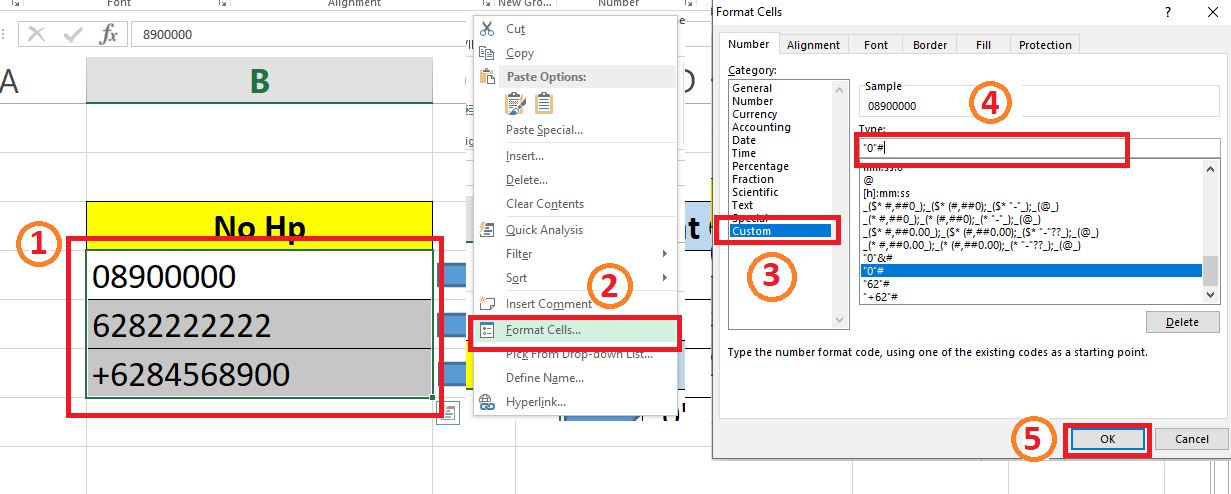 Cara Menambahkan Angka Awal 0, 62 dan +62 di Microsoft Excel Cara Menambahkan Angka Awal 0, 62 dan +62 di Microsoft Excel