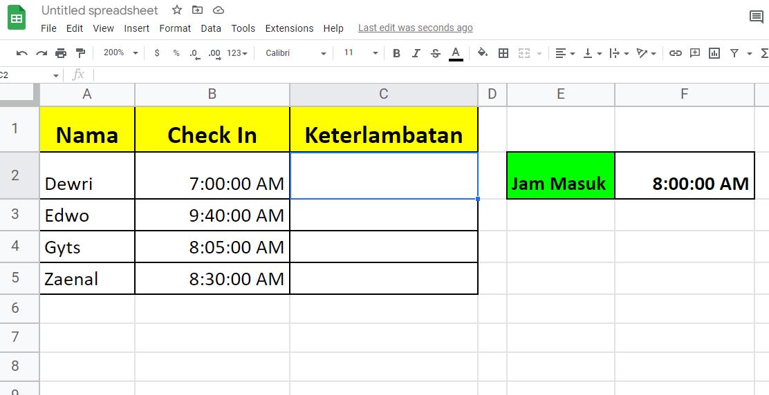 Cara Menghitung Waktu Keterlambatan Absensi Karyawan di Google Sheet/Spreadsheet