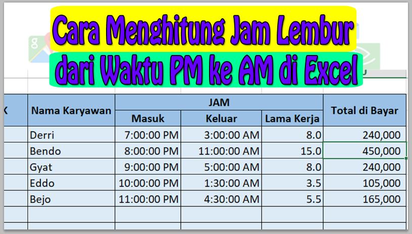 Cara Menghitung Jam Lembur dari Waktu PM ke AM di Excel