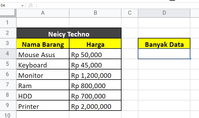 Cara Menghitung Jumlah Data di Spreadsheet Menggunakan Rumus COUNTA