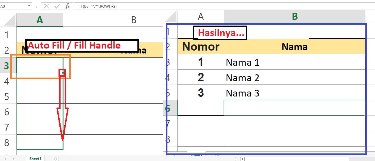 Cara Membuat Nomor Urut Otomatis di Excel Dengan Rumus IF Cara Membuat Nomor Urut Otomatis di Excel Dengan Rumus IF