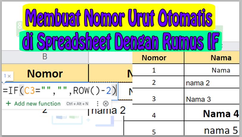 Cara Membuat Nomor Urut Otomatis di Spreadsheet Dengan Rumus IF dan Row