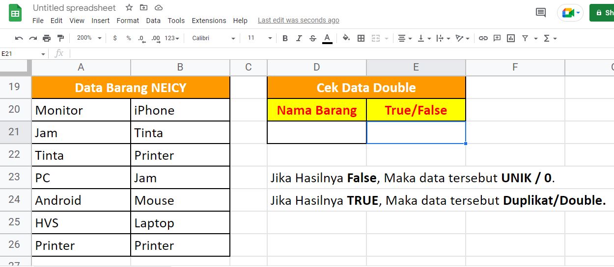 Cara Cek data double di Spreadsheet