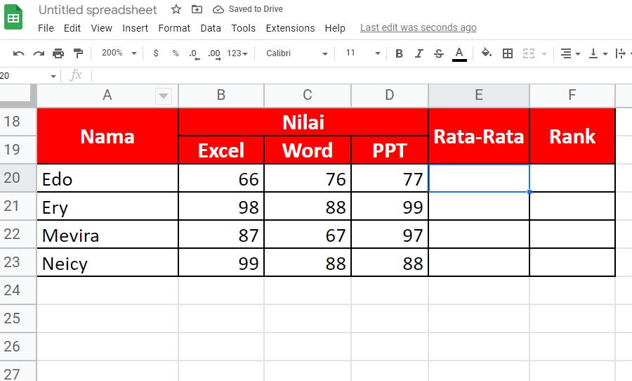 Cara Menghitung Ranking di Spreadsheet / Google Sheet