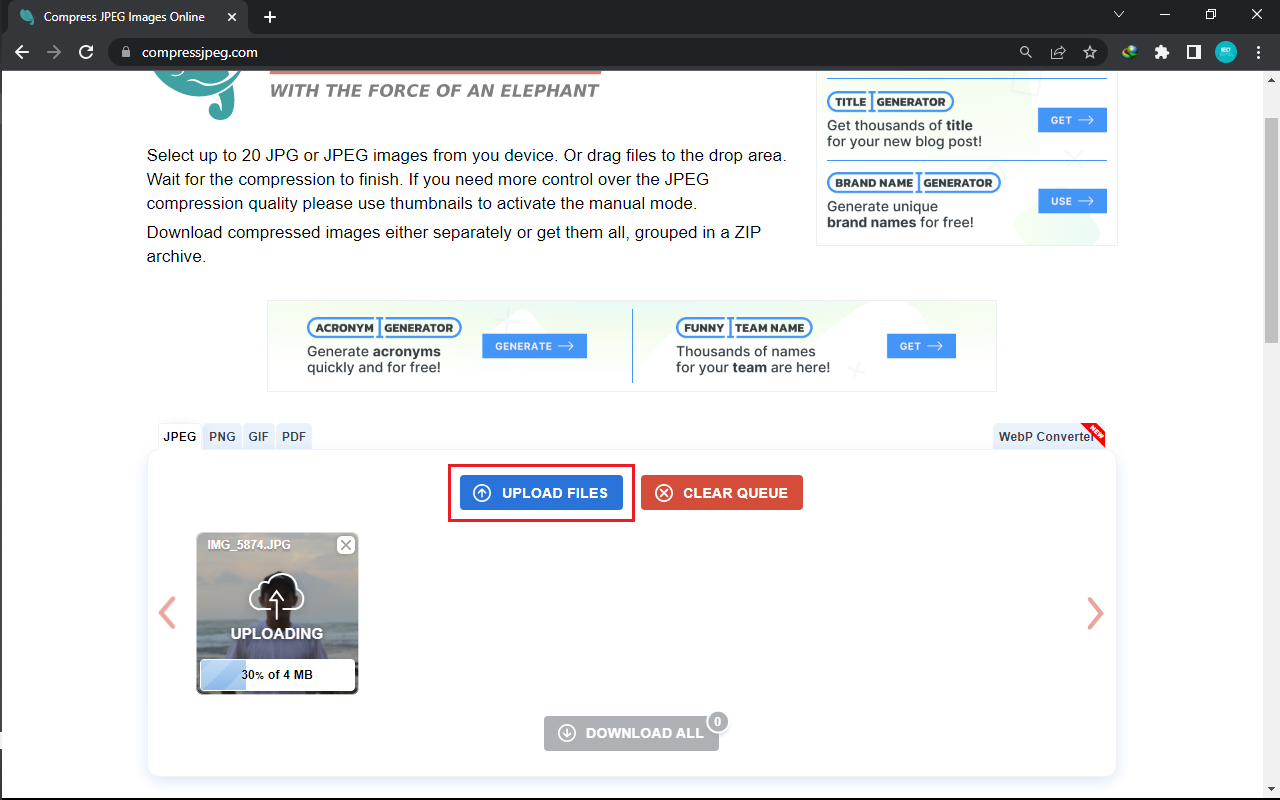 uplod file compress