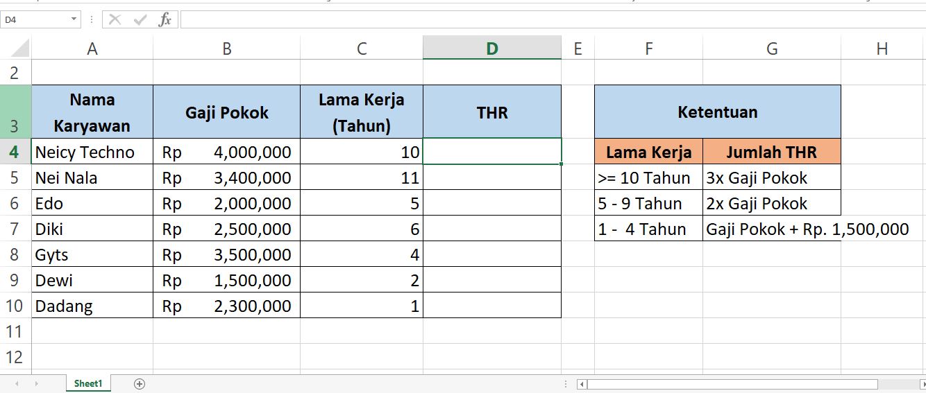 Cara Menghitung THR Karyawan Sesuai Masa Kerja di Excel