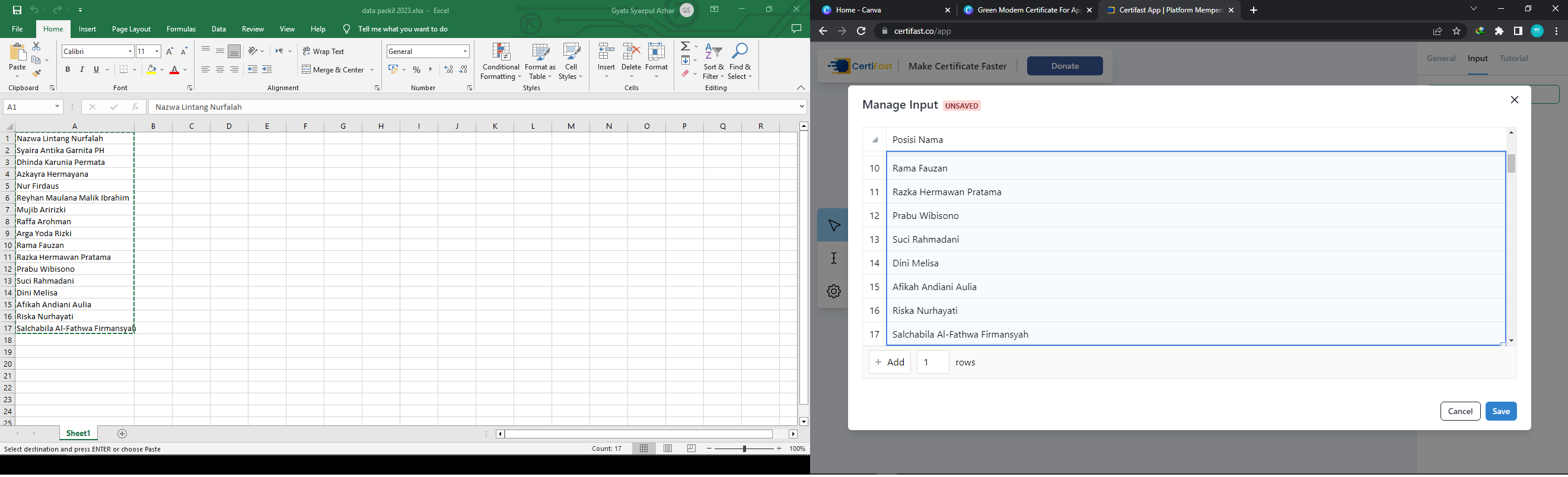input data peserta sertifkat