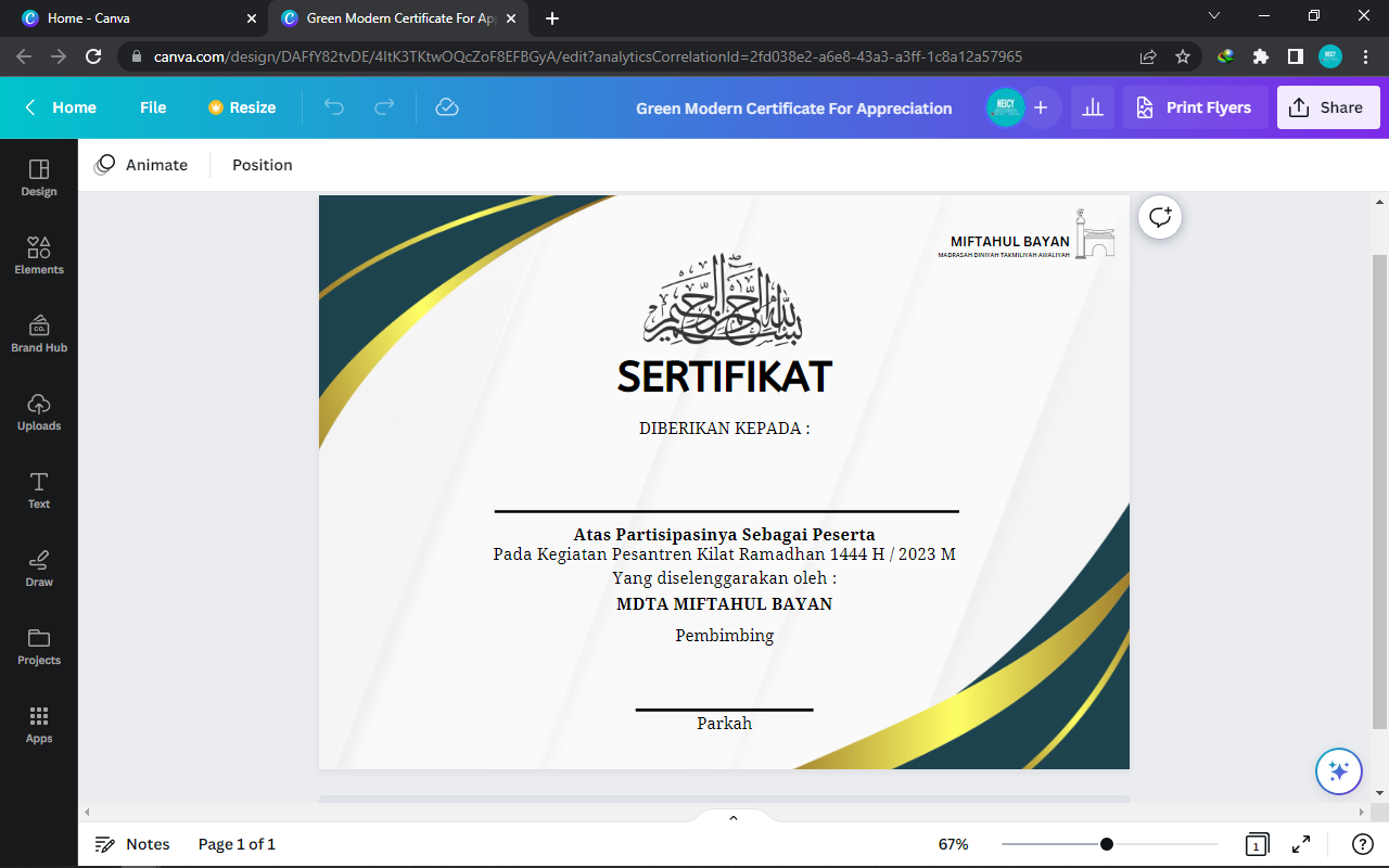 template sertifikat menggunakan canva