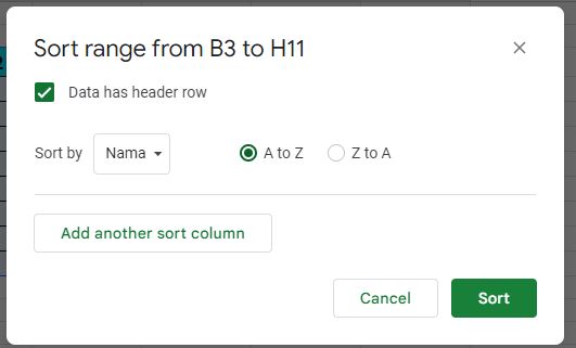 Cara Mengurutkan Data di Spreadsheet / Google Sheet Berdasarkan Nama