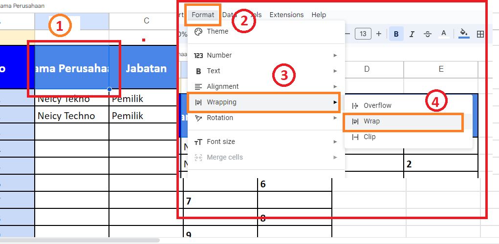 Cara Agar Tulisan di Spreadsheet Tidak Memanjang atau Terpotong Sebagian