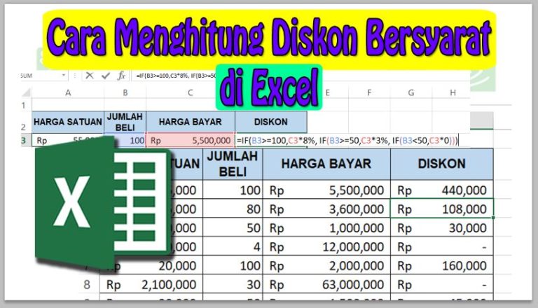 Cara Menghitung Diskon Bersyarat di Excel