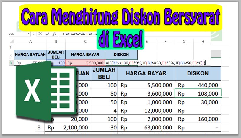 Cara Menghitung Diskon Bersyarat di Excel