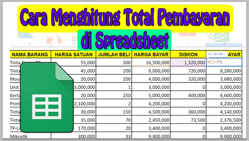 Cara Menghitung Total Pembayaran di Spreadsheet