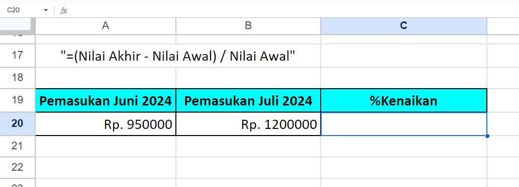 Cara Menghitung Persentase Kenaikan di Spreadsheet / Google Sheet