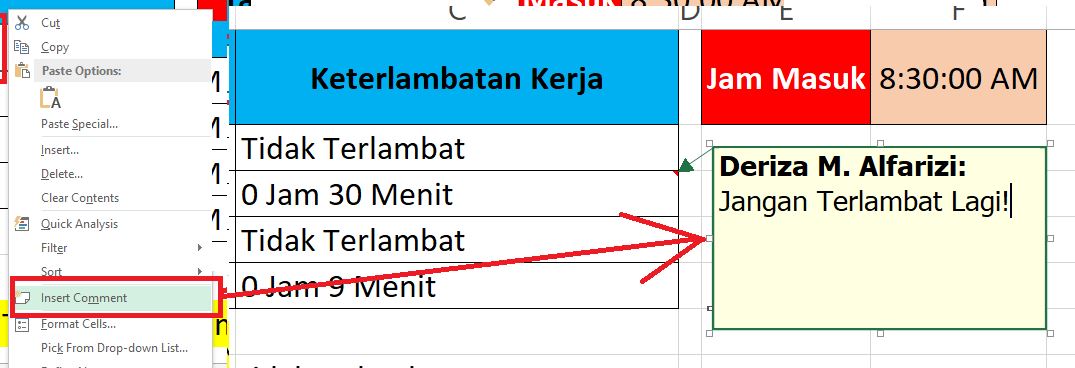 Cara Menggunakan / Menambahkan Comment di Excel