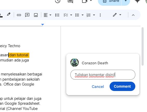 Cara Menggunakan dan Menambahkan Komentar di Google Docs