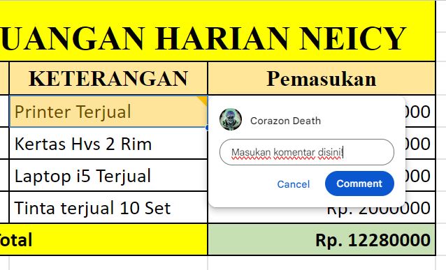 Cara Menambahkan Komentar di Spreadsheet / Google Sheet