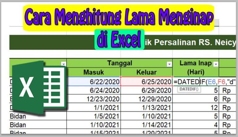 Cara Menghitung Lama Menginap di Excel