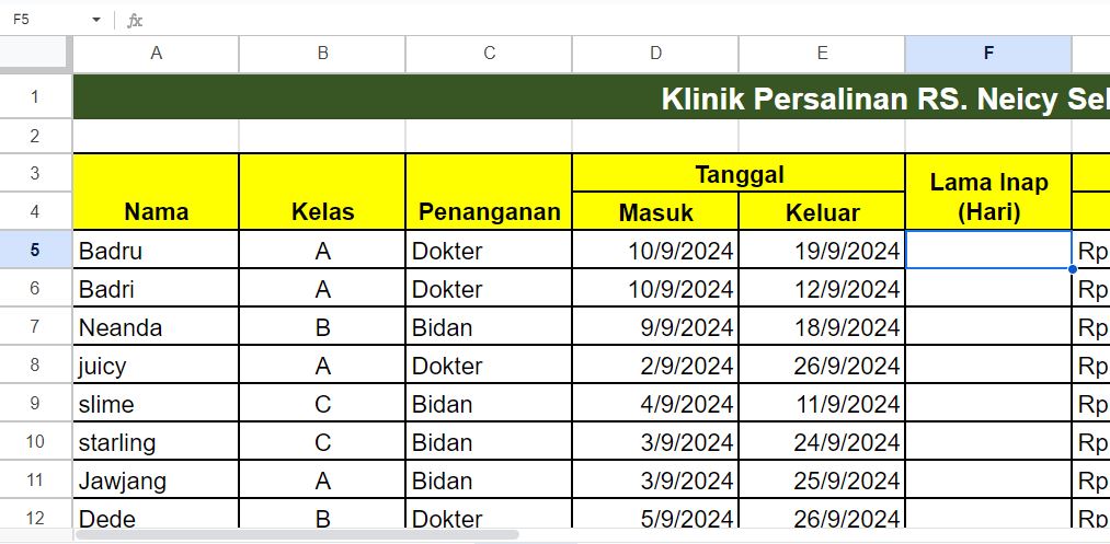 Cara Menghitung Lama Menginap di Spreadsheet / Google Sheet