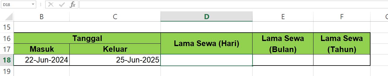 Menghitung Lama Sewa di Excel