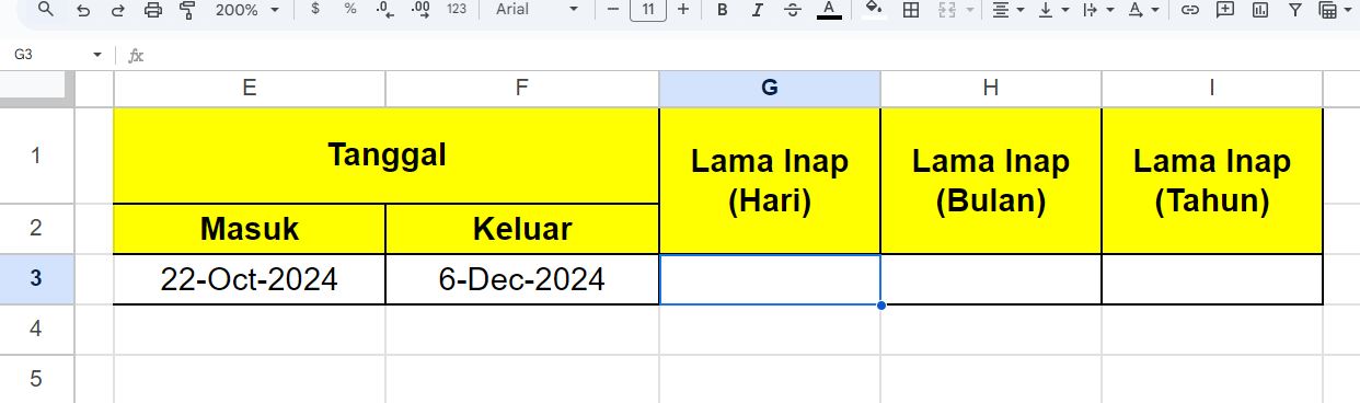 Menghitung Lama Sewa di Spreadsheet / Google Sheet