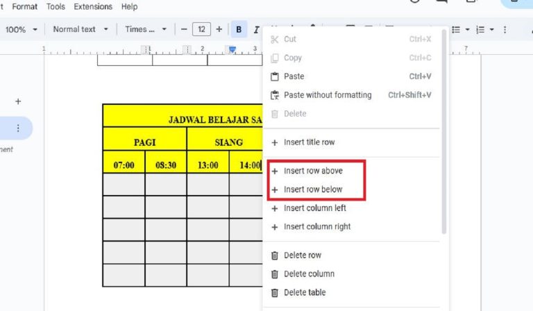 Cara Menambah Baris di Tabel Google Docs, Berikut Penjelasan dan Contoh Gambarnya