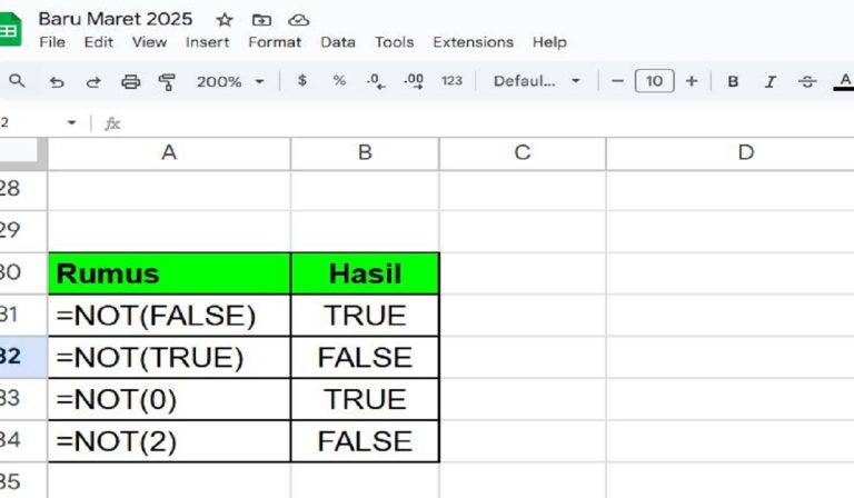 Cara Menggunakan Rumus NOT di Spreadsheet (Google Sheet)