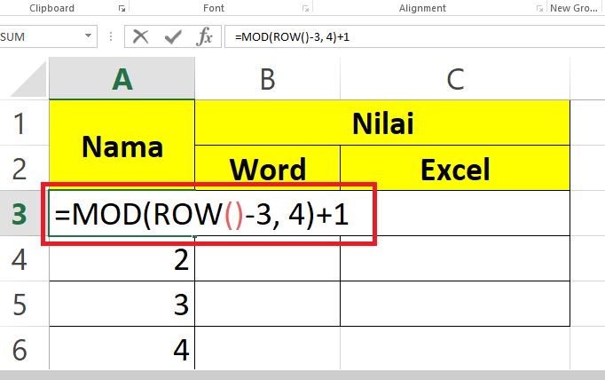 Membuat Nomor Urut Berulang di Excel