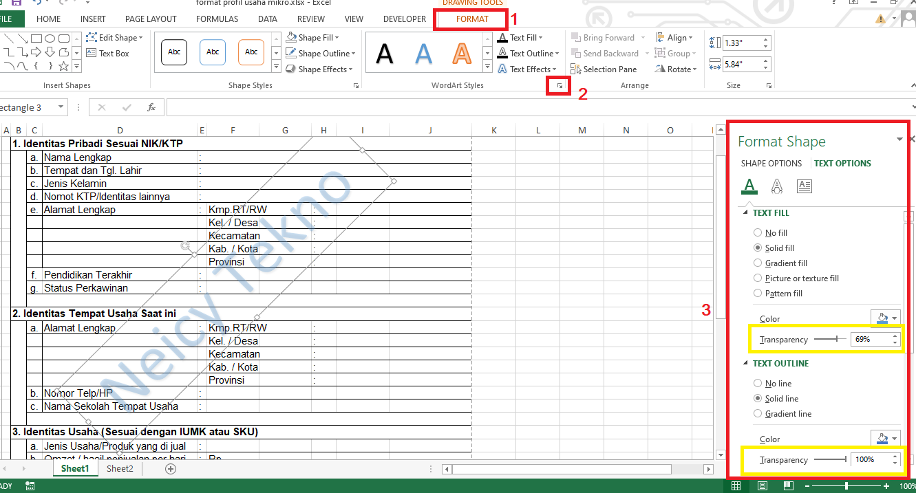 Watermark Bentuk Text/Tulisan di Excel